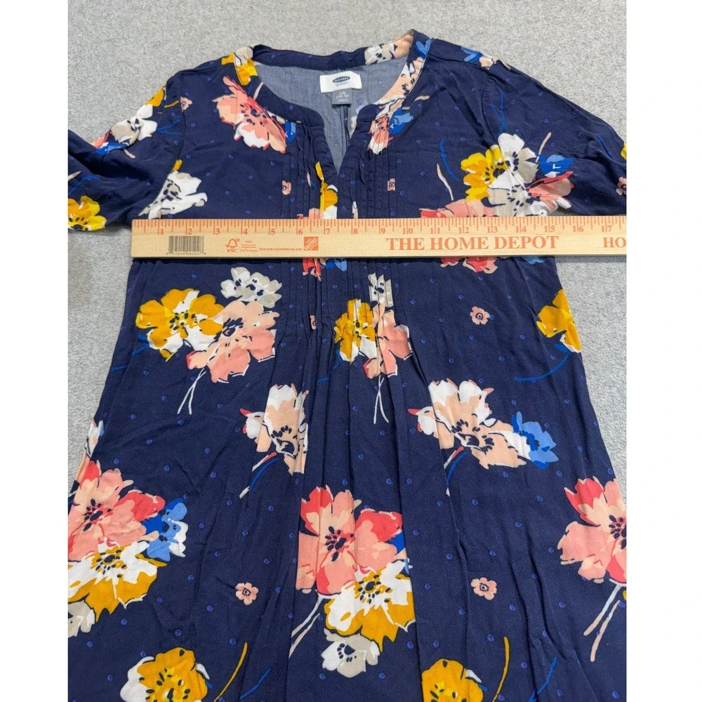 Old Navy Girls 10-12 L Navy Floral Pintuck Dress 3/4 Sleeve Flowy Casual School